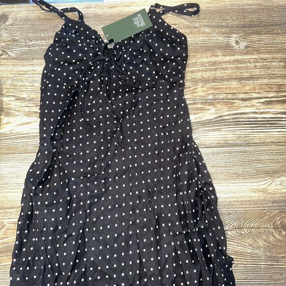 Women's Ruched Front Maxi Slip Dress Wild Fable Black Polka Dots Size XL. NWT. G - Picture 1 of 9